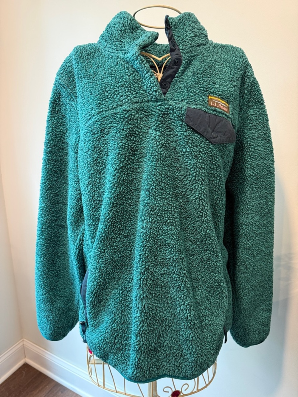 L.L. Bean Women’s Teal Sherpa Zip-Up Pullover